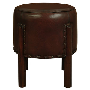 Heritage Round Leather Ottoman (Mahogany)