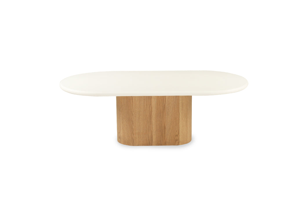 Harlow Oval Coffee Table - 150cm - Natural Oak Base - 150cm White