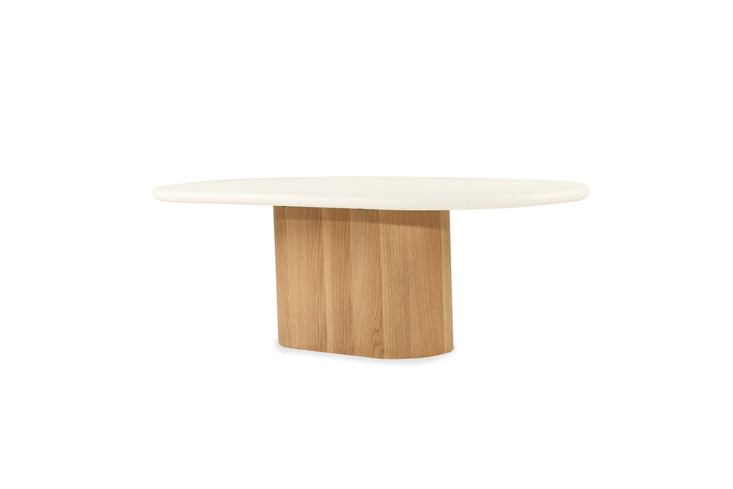 Harlow Oval Coffee Table - 150cm - Natural Oak Base - 150cm White