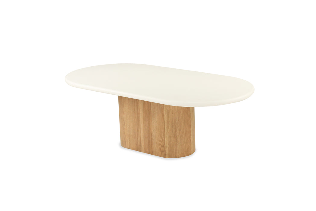 Harlow Oval Coffee Table - 150cm - Natural Oak Base - 150cm White
