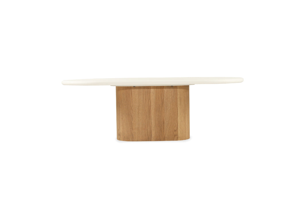 Harlow Oval Coffee Table - 150cm - Natural Oak Base - 150cm White