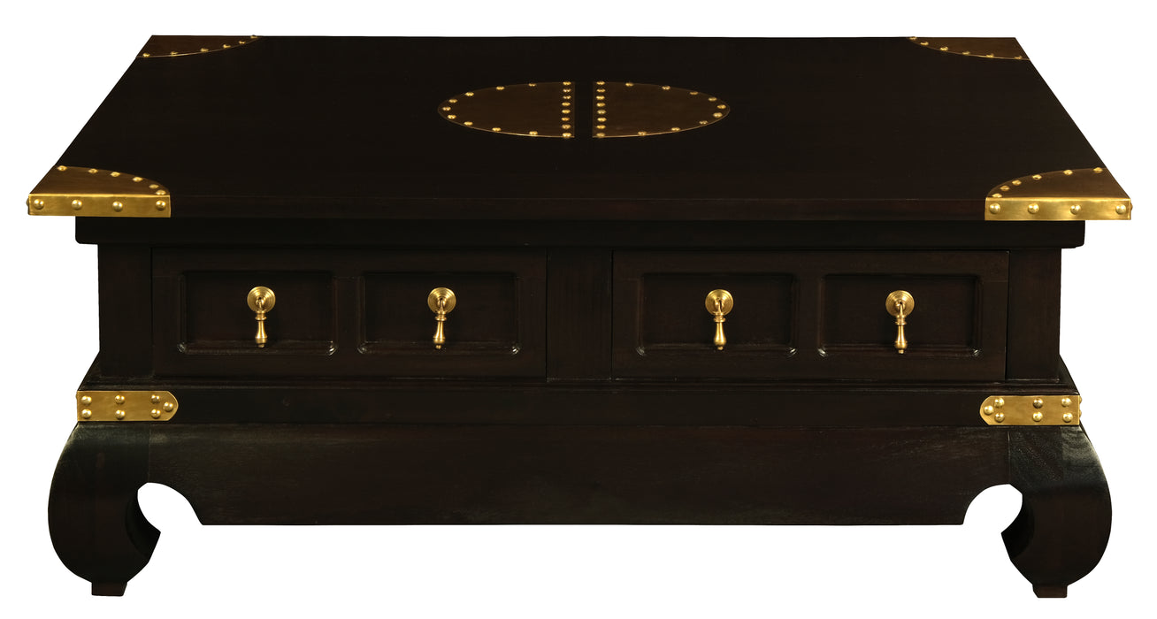 Dynasty Brass Accent 4 Drawer Coffee Table 100 x 80 cm (Chocolate)