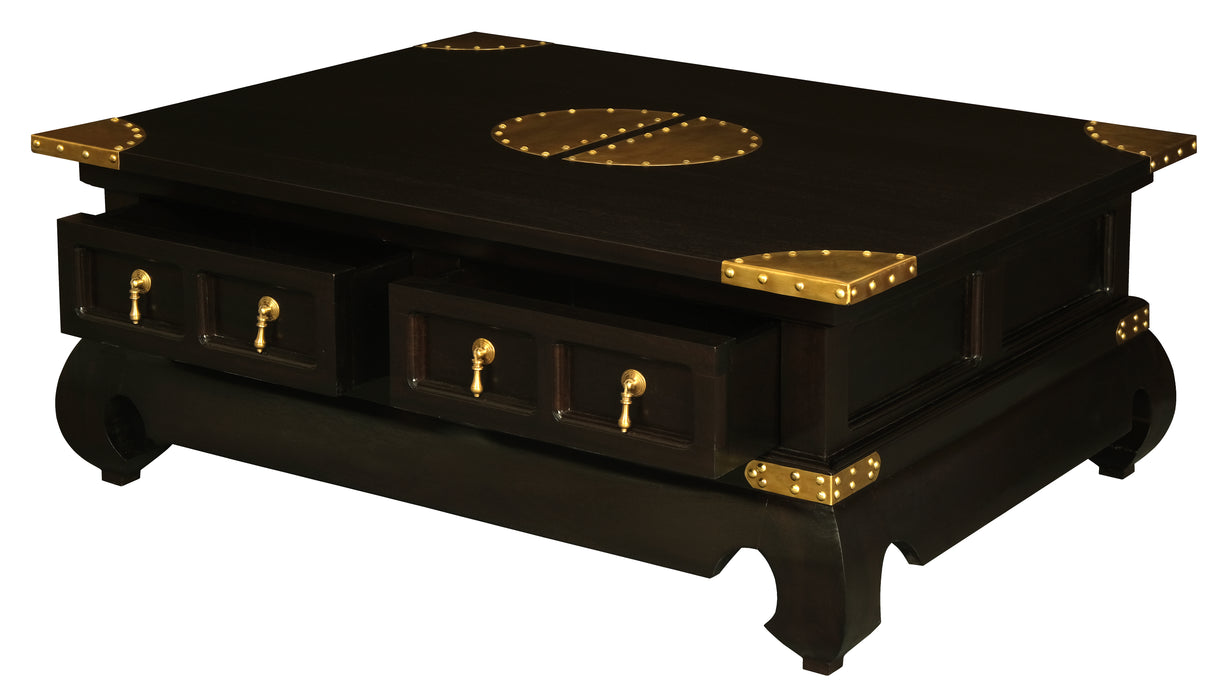 Dynasty Brass Accent 4 Drawer Coffee Table 100 x 80 cm (Chocolate)