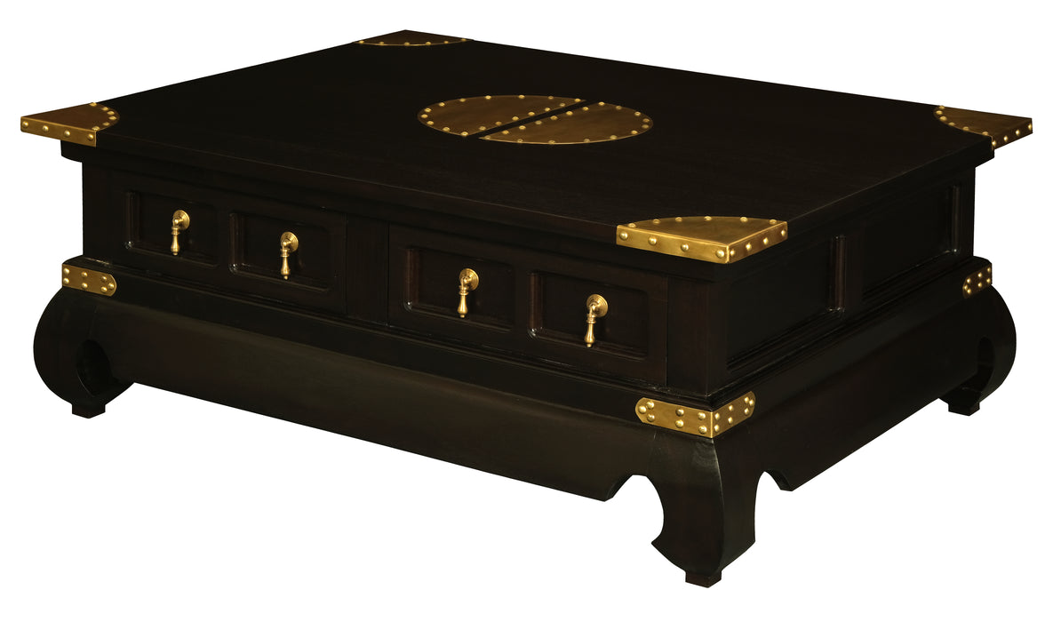 Dynasty Brass Accent 4 Drawer Coffee Table 100 x 80 cm (Chocolate)