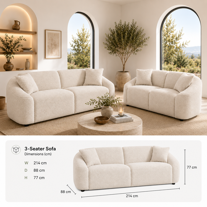 Mandy Boucle - 3 Seat Sofa Lounge - Ivory
