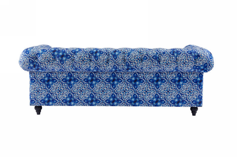 Chesterfield 2 Seater Digital Print Moroccan Blue Velvet