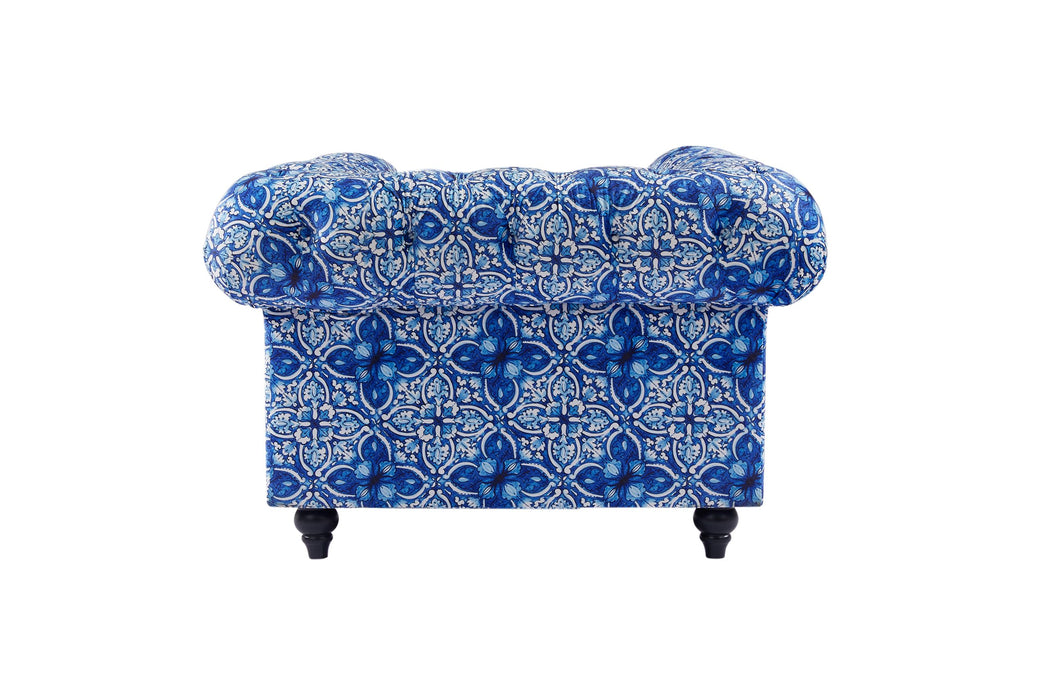 Chesterfield 2 Seater Digital Print Moroccan Blue Velvet