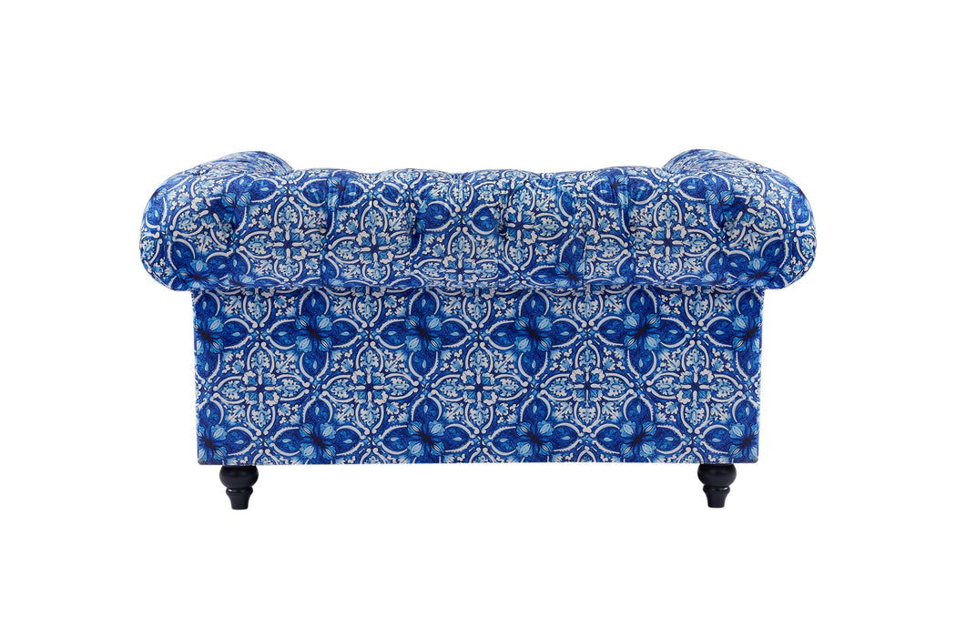 Chesterfield 2 Seater Digital Print Moroccan Blue Velvet