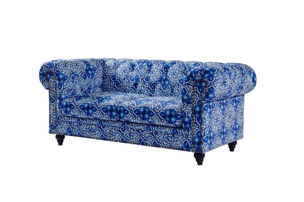 Chesterfield 2 Seater Digital Print Moroccan Blue Velvet