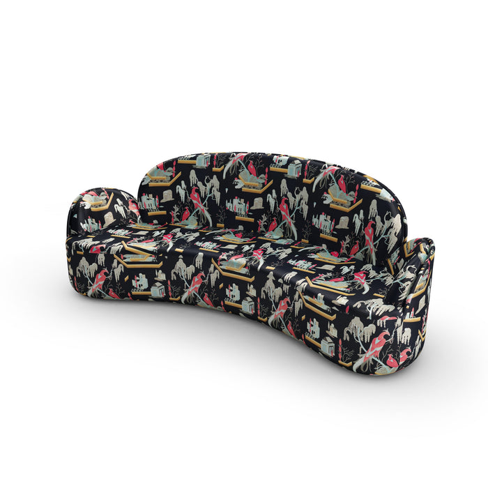 Strings Sofa - Plush Black-Pink Jacquard Fabric