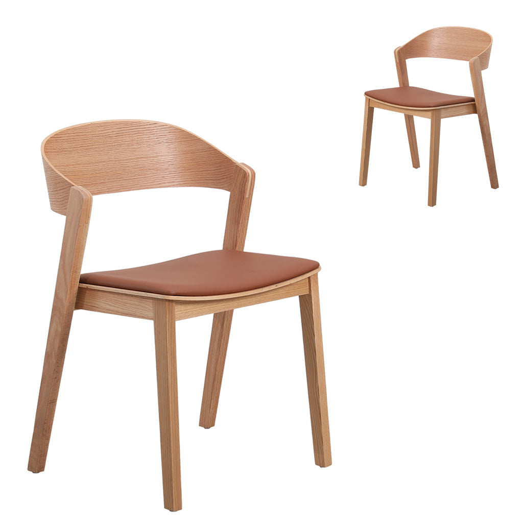[Brand] wooden chair with curved backrest and brown seat.