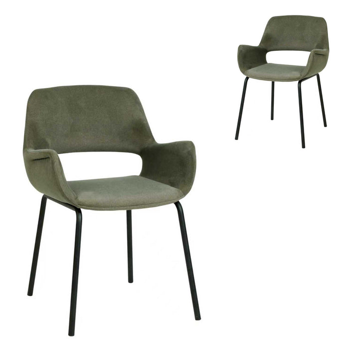 Set of 2 - Kendry Black Dining Chair - Dark Moss Green