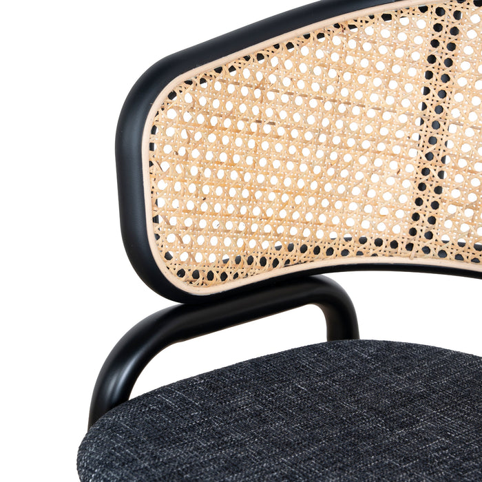 Set of 2 - Florine Fabric Dining Chair - Dark Grey with Rattan Back