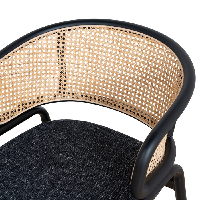 Set of 2 - Florine Fabric Dining Chair - Dark Grey with Rattan Back