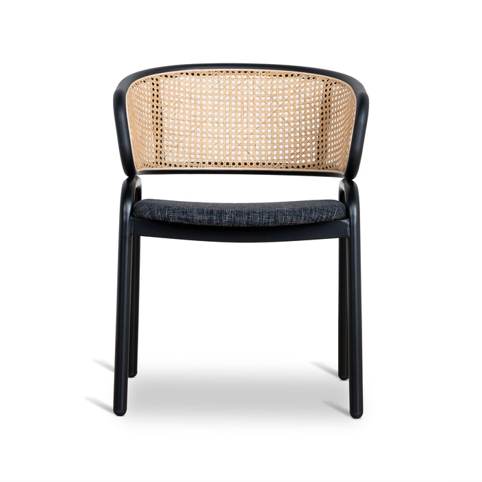 Set of 2 - Florine Fabric Dining Chair - Dark Grey with Rattan Back
