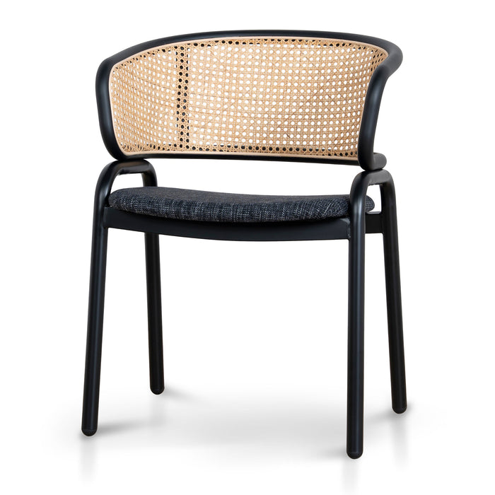 Set of 2 - Florine Fabric Dining Chair - Dark Grey with Rattan Back