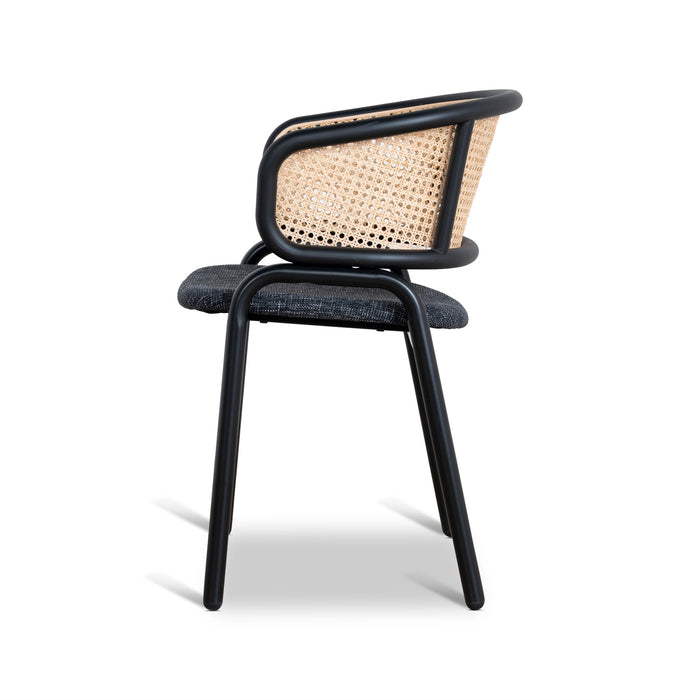 Set of 2 - Florine Fabric Dining Chair - Dark Grey with Rattan Back