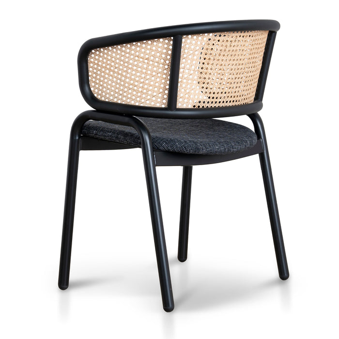 Set of 2 - Florine Fabric Dining Chair - Dark Grey with Rattan Back