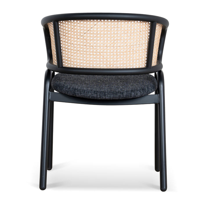 Set of 2 - Florine Fabric Dining Chair - Dark Grey with Rattan Back