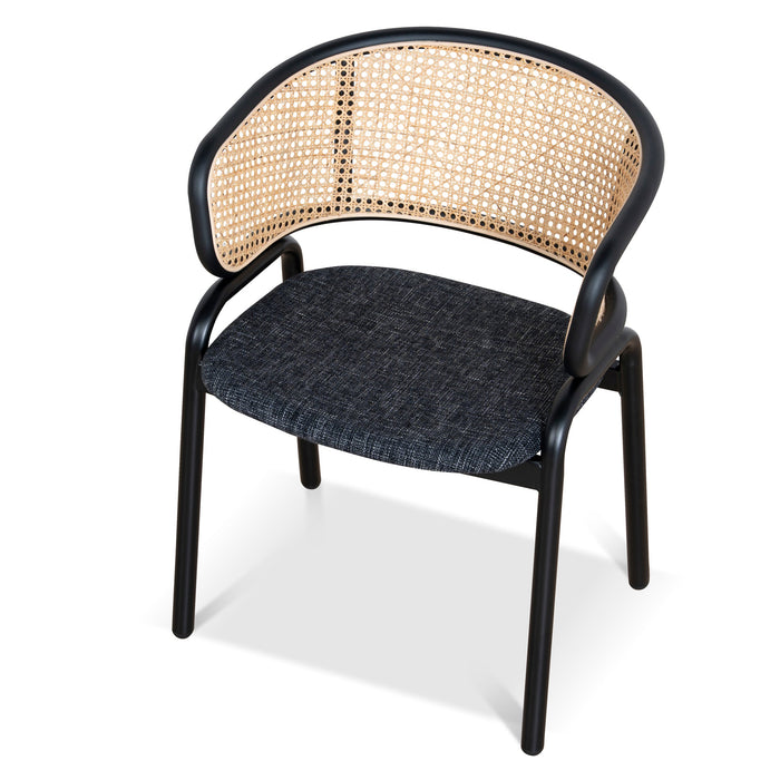 Set of 2 - Florine Fabric Dining Chair - Dark Grey with Rattan Back