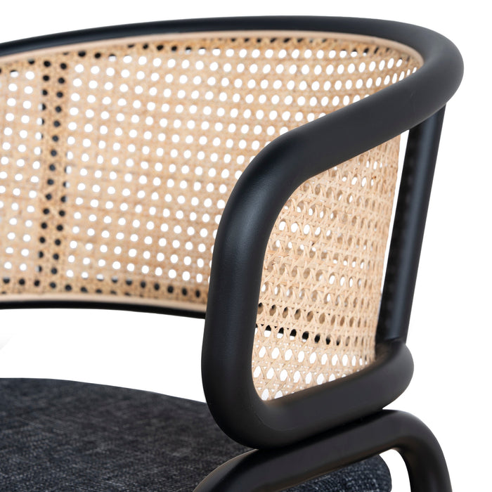 Fabric Dining Chair - Dark Grey with Rattan Back (Set of 2)