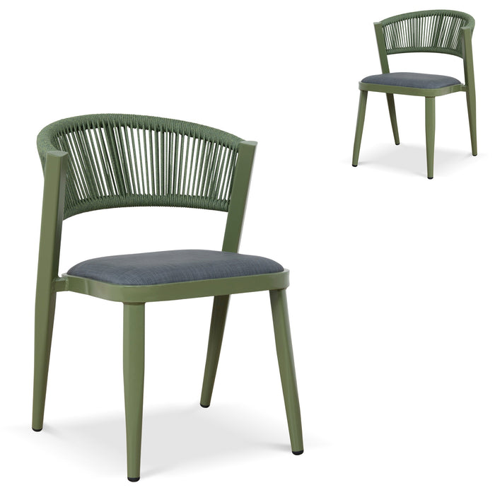 Set of 2 - Marzella Army Green Outdoor Dining Chair - Grey