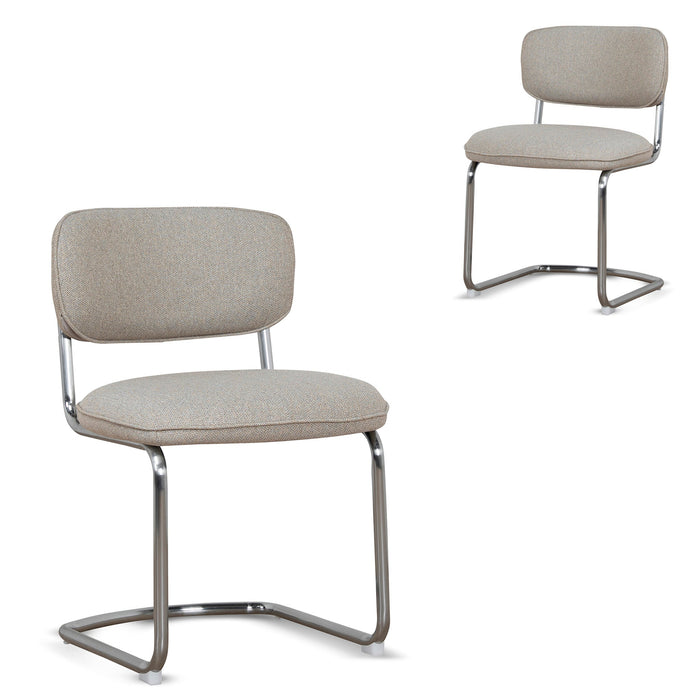 Set of 2 - Orynthe Chrome Dining Chair - Henry Beige
