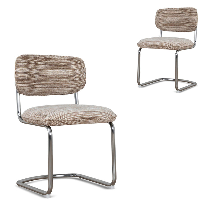 Set of 2 - Orynthe Chrome Dining Chair - Coconut Stripe