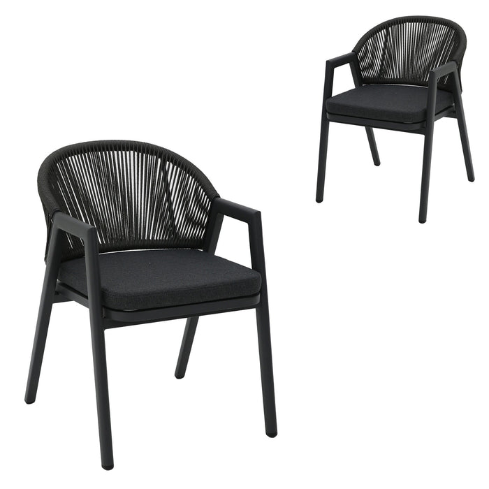 Olvian Dark Grey Rattan Outdoor Dining Chair - Dark Grey Cushion (Set of 2)
