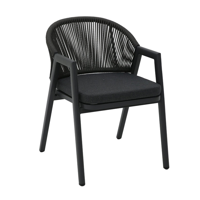 Olvian Dark Grey Rattan Outdoor Dining Chair - Dark Grey Cushion (Set of 2)