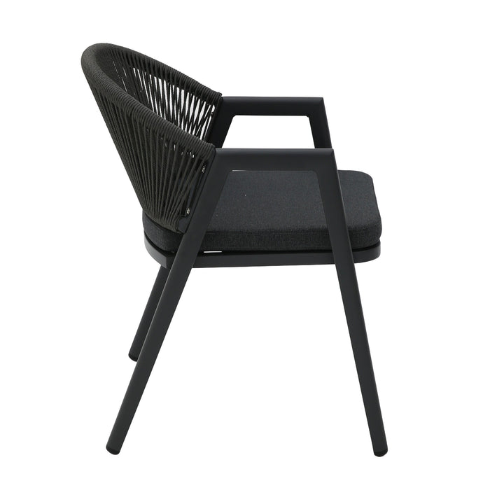 Olvian Dark Grey Rattan Outdoor Dining Chair - Dark Grey Cushion (Set of 2)