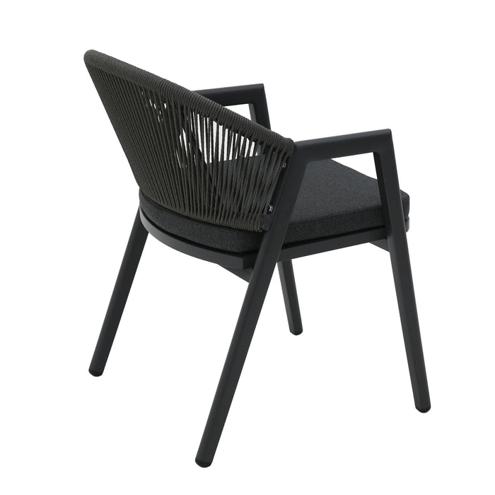 Olvian Dark Grey Rattan Outdoor Dining Chair - Dark Grey Cushion (Set of 2)