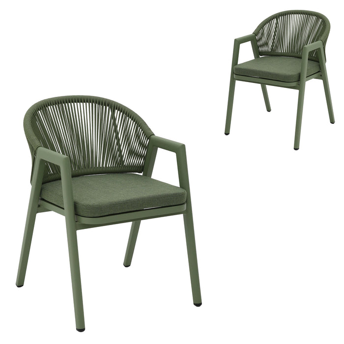 Set of 2 - Olvian Green Rattan Outdoor Dining Chair - Sand Green Cushion