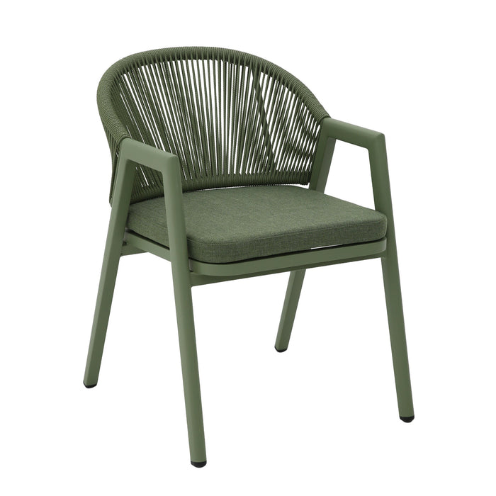 Set of 2 - Olvian Green Rattan Outdoor Dining Chair - Sand Green Cushion