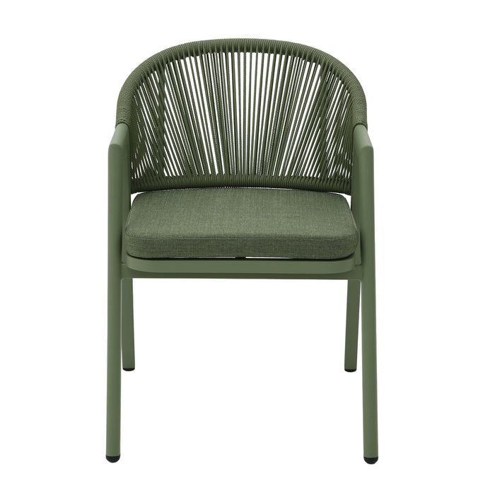 Set of 2 - Olvian Green Rattan Outdoor Dining Chair - Sand Green Cushion