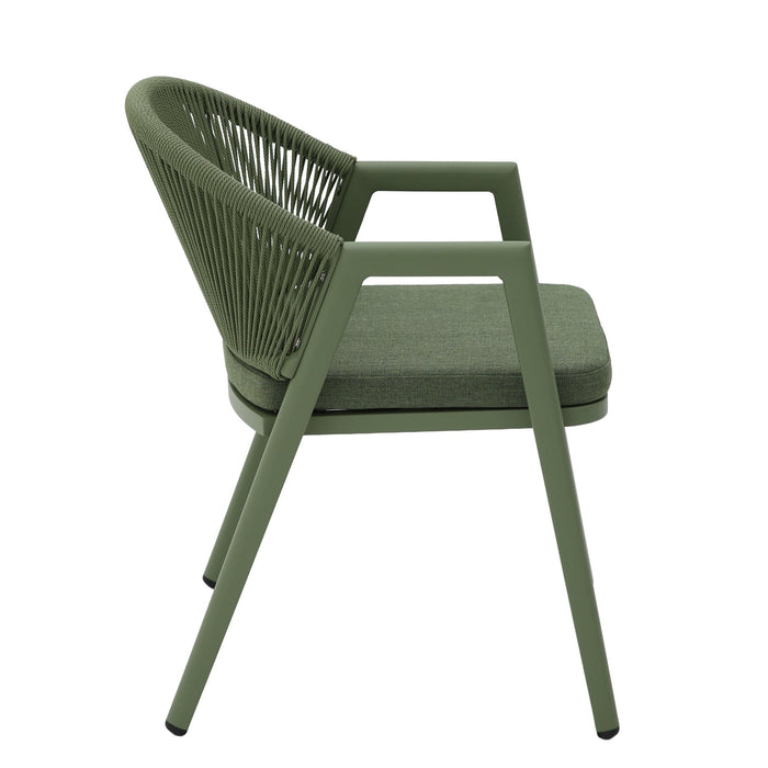 Set of 2 - Olvian Green Rattan Outdoor Dining Chair - Sand Green Cushion
