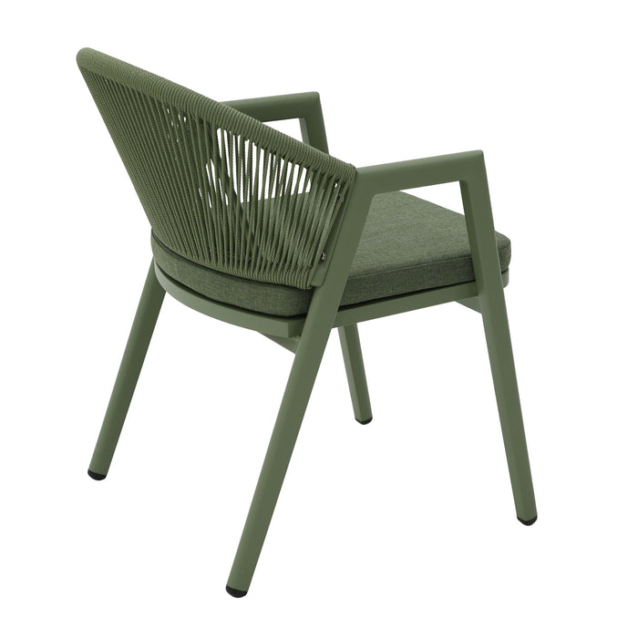 Set of 2 - Olvian Green Rattan Outdoor Dining Chair - Sand Green Cushion