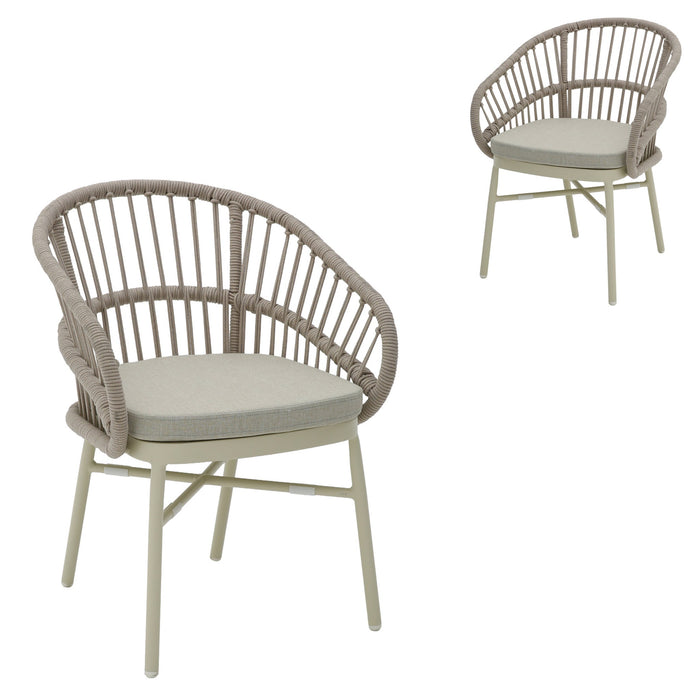 Set of 2 - Tervina Rattan Outdoor Dining Chair - Beige Cushion