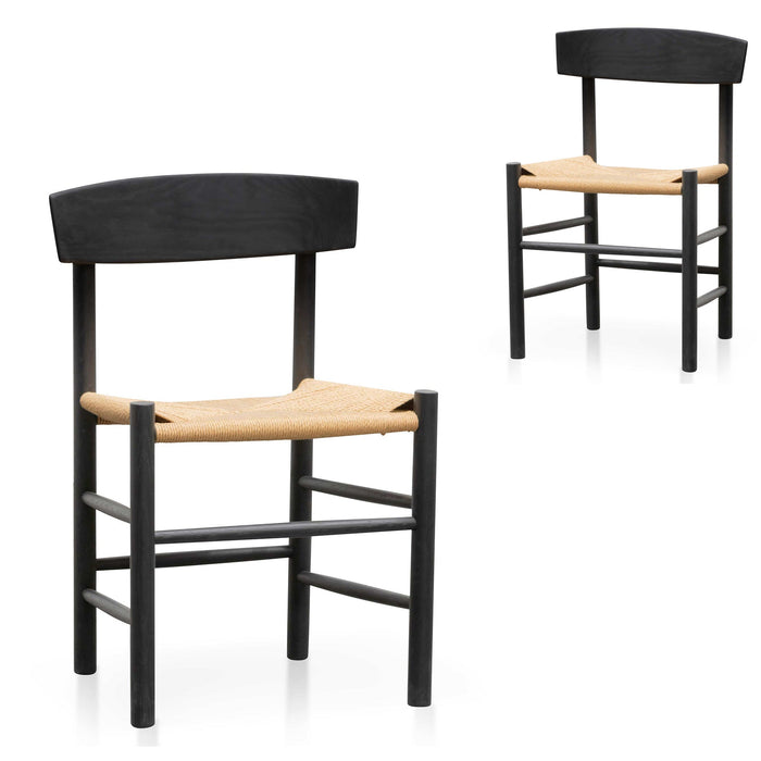 CDC6621-OW Rattan Black Dining Chair - Natural Seat (Set of 2)