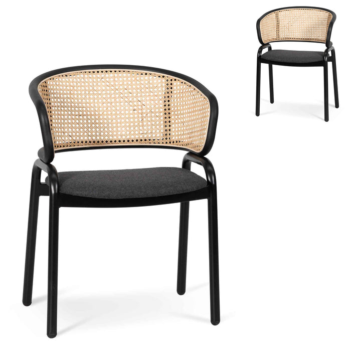 CDC6638-SD Fabric Dining Chair - Grey with Rattan Back (Set of 2)