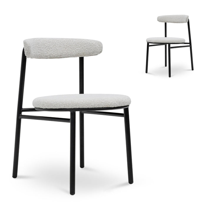 CDC6996-SD Fabric Dining Chair - Moon White Boucle and Black Legs (Set of 2)