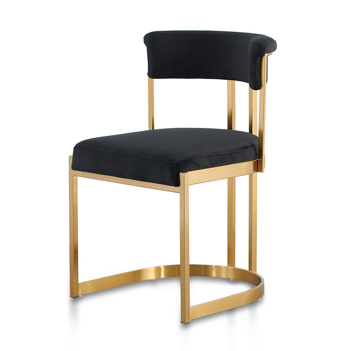 CDC8494-BS Black Velvet Dining Chair - Golden Base