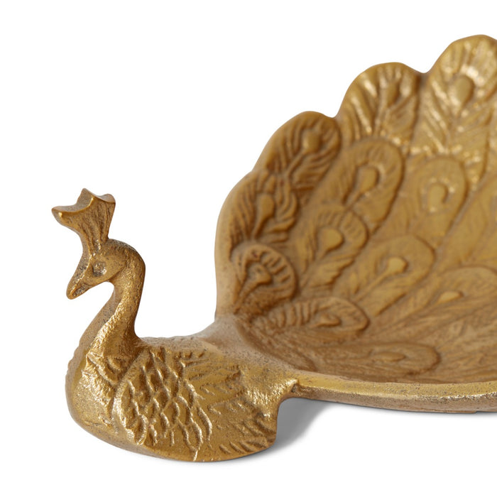 Peacock Trinket Dish - Antique Gold, 7cm (H)