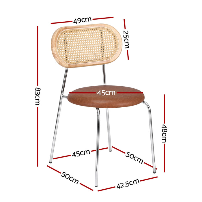 Artiss 4x Dining Chairs PU Leather Rattan Kitchen Lounge Cafe Accent Chair Brown