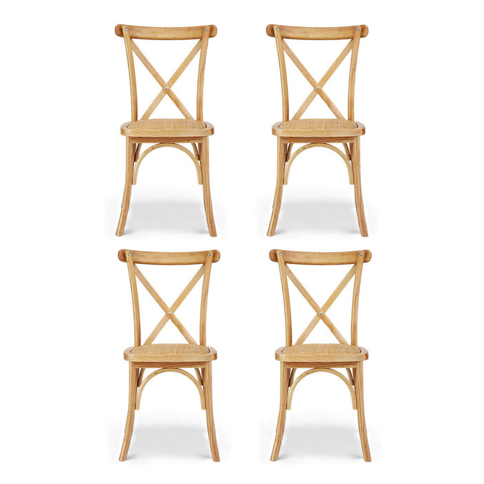 Artiss 4x Dining Chairs Rattan Wooden Kitchen Accent Chair Cafe Lounge Rubber Wood