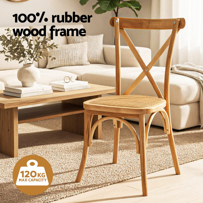 Artiss 4x Dining Chairs Rattan Wooden Kitchen Accent Chair Cafe Lounge Rubber Wood