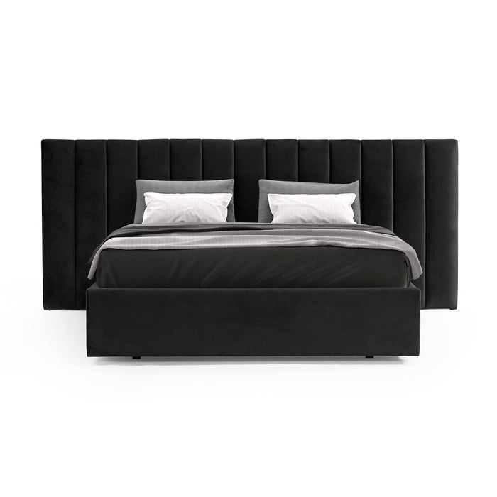 CBD6932-MI Wide Base King Sized Bed Frame - Black Velvet with Storage