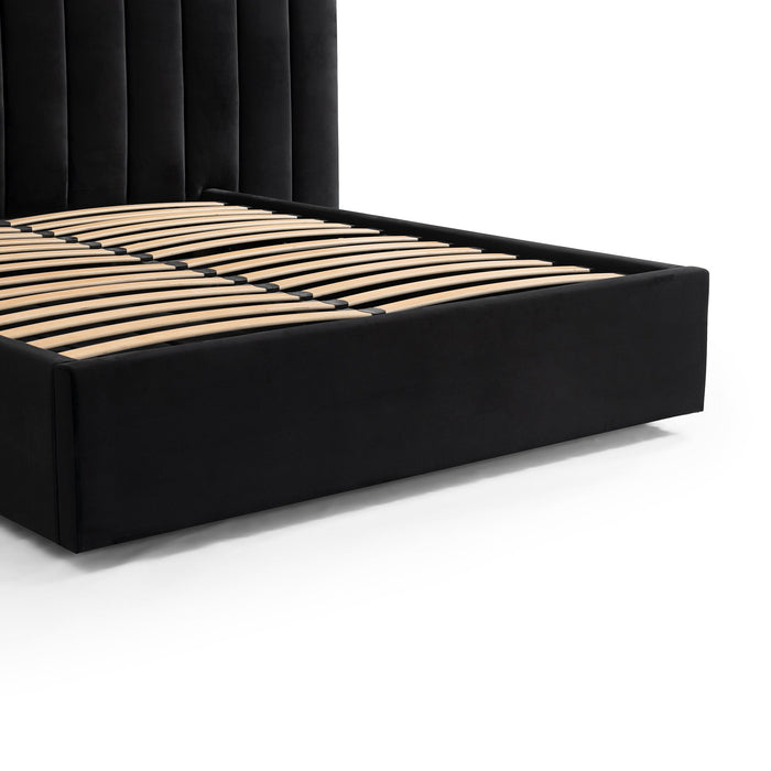 CBD6932-MI Wide Base King Sized Bed Frame - Black Velvet with Storage