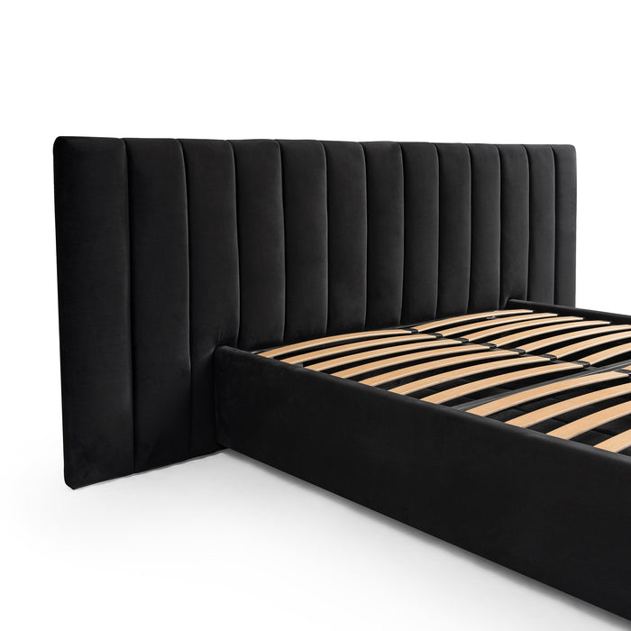 CBD6932-MI Wide Base King Sized Bed Frame - Black Velvet with Storage