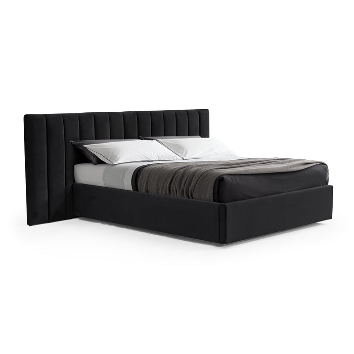 CBD6932-MI Wide Base King Sized Bed Frame - Black Velvet with Storage